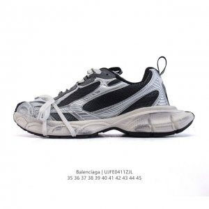 公司级 巴黎世家 Balenciaga 3Xl Sneakers 巴黎世家 十代网布系带低帮走秀复古老爹运动鞋 透气网面材料和聚氨酯 磨损效果 鞋头边缘和后帮