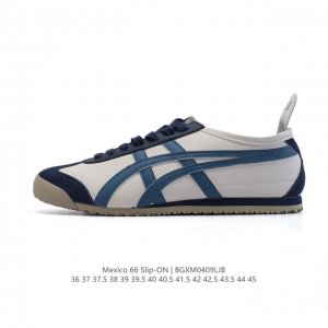 真标 亚瑟士 Onitsuka Tiger Mexico 66 Slip On 鬼冢虎复古时尚 舒适透气皮革鞋面耐磨防滑 休闲运动跑步鞋 虎底采用磨耐防橡滑胶底