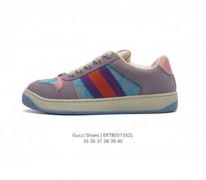 古驰女鞋 Gucci Screener系列做旧脏脏鞋时尚厚底增高复古板鞋潮运动鞋 复古学院风款式与融入怀旧运动服风格的面料风靡数十年 不同风格演绎出的协奏之曲为