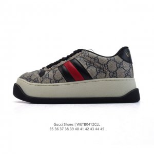 公司级 古驰男女鞋 Gucci Screener系列做旧脏脏鞋 闪钻鞋面时尚厚底增高复古板鞋潮运动鞋，复古学院风款式与融入怀旧运动服风格的面料风靡数十年，不同风