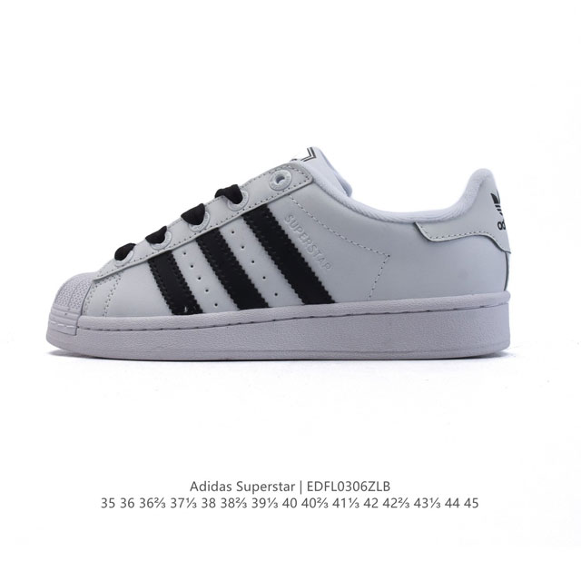 140 阿迪达斯 Adidas Superstar 三叶草经典贝壳头系列 新款休闲板鞋潮流男女士运动鞋 。鞋面柔软皮革材质 标志性的贝壳鞋头，锯齿三条纹，简约的