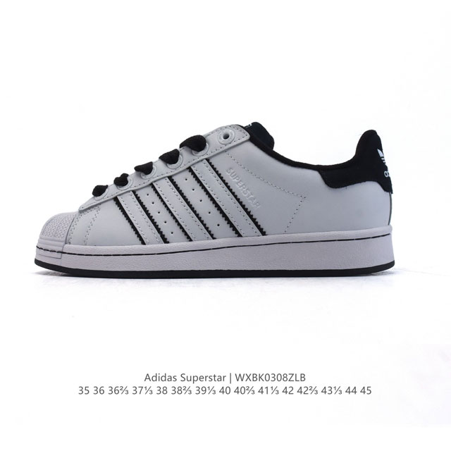 140 阿迪达斯 Adidas Superstar 三叶草经典贝壳头系列 新款休闲板鞋潮流男女士运动鞋 。鞋面柔软皮革材质 标志性的贝壳鞋头，锯齿三条纹，简约的