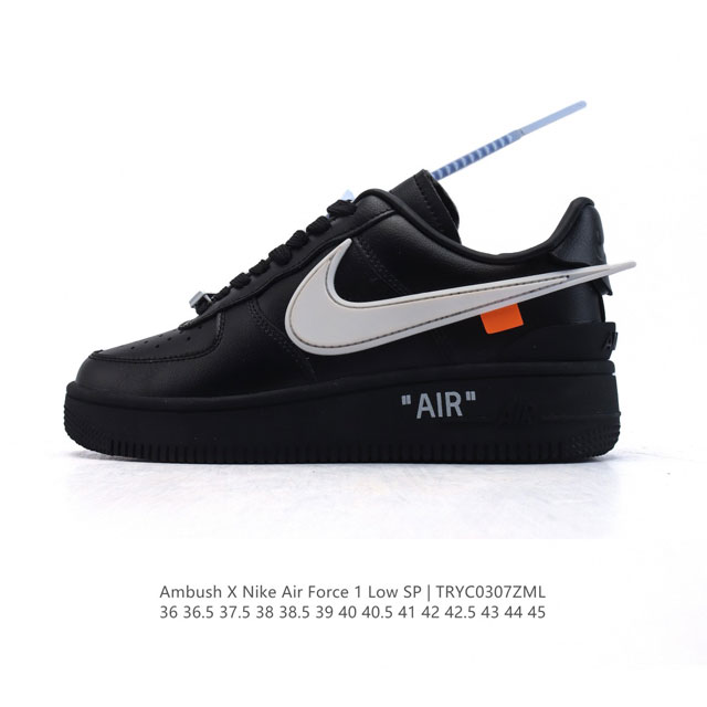 220 【公司级】耐克 空军一号 Af1 低帮休闲板鞋 Ambush X Nk Air Force 1'07 Low Sp 空军一号联名标志性的Swoosh延伸