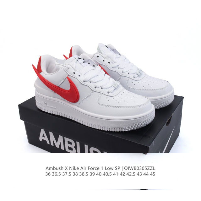 140 耐克 空军一号 Af1 低帮休闲板鞋 Ambush X Nk Air Force 1'07 Low Sp 空军一号联名标志性的Swoosh延伸至鞋跟之外 - 点击图像关闭