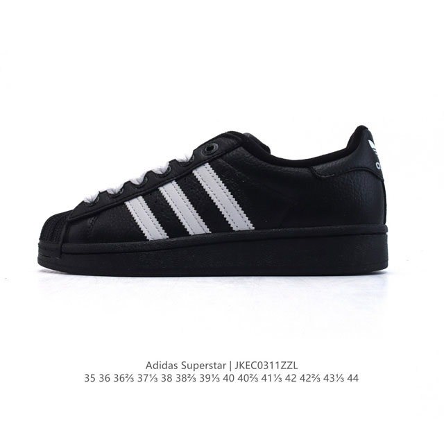 140 【真标】阿迪达斯 Adidas Superstar 三叶草经典贝壳头系列 新款休闲板鞋潮流男女士运动鞋 。鞋面柔软皮革材质 标志性的贝壳鞋头，锯齿三条纹