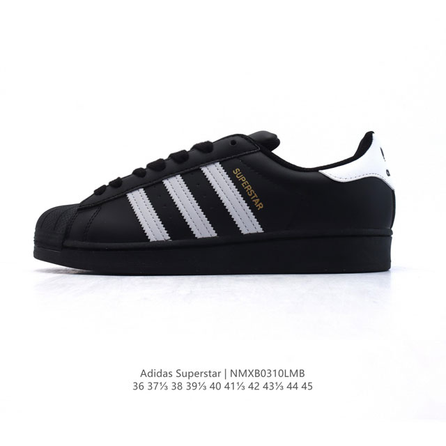 100 阿迪达斯 Adidas Superstar 三叶草经典贝壳头系列 新款休闲板鞋潮流男女士运动鞋 。鞋面柔软皮革材质 标志性的贝壳鞋头，锯齿三条纹，简约的 - 点击图像关闭