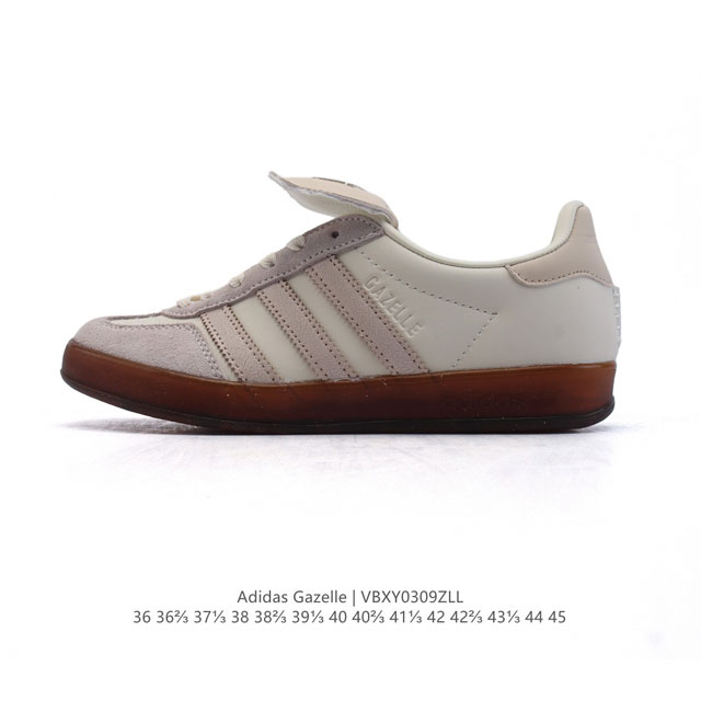 130 阿迪达斯 （Adidas）中性三叶草Gazelle系列休闲鞋男女经典运动鞋 大鞋舌 德训鞋。鞋身柔软皮革材质和简单百搭的特点，让 Gazelle 一直活