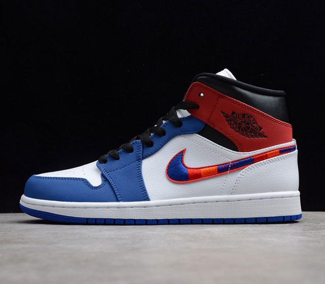 AIR JORDAN 1 MID AJ1 中帮 白蓝红拼接 刺绣彩勾 852542-146 35.5 36 36.5 37.5 38 38.5 39 40 4