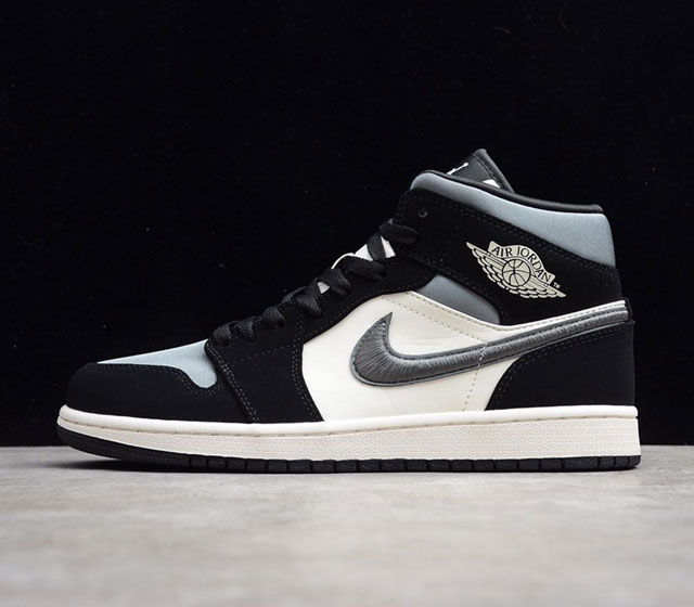 CJ版本 Air Jordan 1 Mid AJ1 中帮 黑白灰 丝绸伯爵刺绣 852542-001 40 40.5 41 42 42.5 43 44 44.