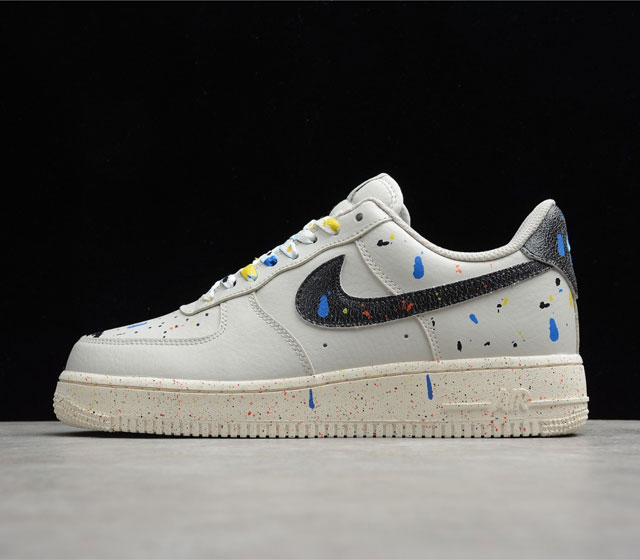 AIR FORCE 1 07 LV8 Paint Splatter AF1 空军 低帮 油漆飞溅 骨白黑 多彩泼墨 CZ0339-001 整双鞋以骨白色为基础