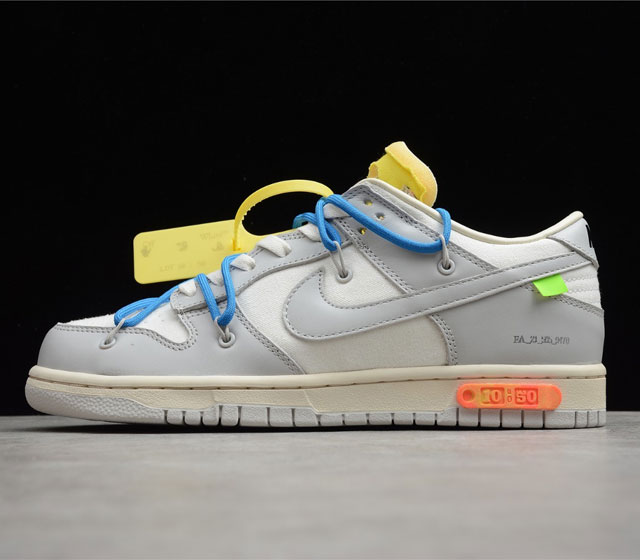 Off-White x NK 全新联名 Dunk Low THE 50 系列 灰白 NO.10 蓝鞋带黄扣 DM1602-112 尺码 36 36.5 37.