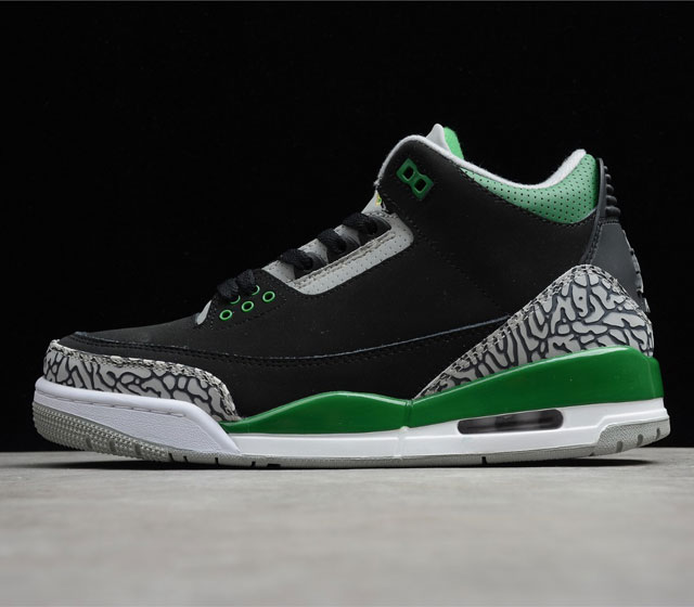 GZ版本 Air Jordan 3 Pine Green 松绿 CT8532-030 这款Air Jordan 3配黑色 松绿色 水泥灰和白色配色 鞋面饰有黑