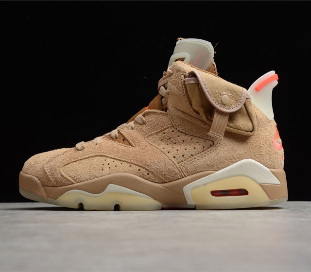 AirJordan 6 x TravisScott TS联名 AJ6 口袋鬼脸TS 卡其棕 篮球鞋 DH0690-200 然是 鞋子带兜 全家喝粥 的设计 依