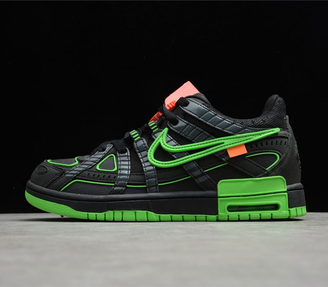 OFF-WHITE x NK Air Rubber Dunk Green Strike 黑绿 货号 CU6015-001 以 Dunk Low 为蓝本 鞋面则