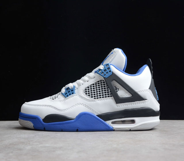 Air Jordan 4 Motorsports AJ4 白黑蓝 货号 308497-117 白色鞋面搭配黑色挡板 带来简洁霸气的视觉体验 蓝色内