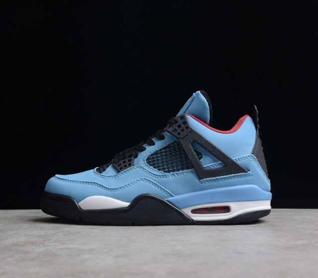 Travis Scott x Air Jordan 4 Houston Oilers AJ4 天蓝 308497-406 以蓝色的鞋身搭配红色夺目