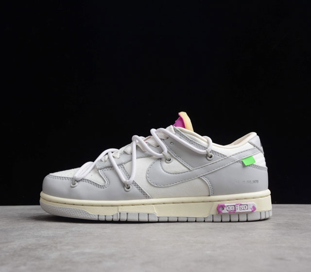 Off-White x Nike 全新联名 Dunk Low THE 50 系列 白灰 NO.3 白鞋带 紫扣 DM1602-118 尺码 36 36.5 3