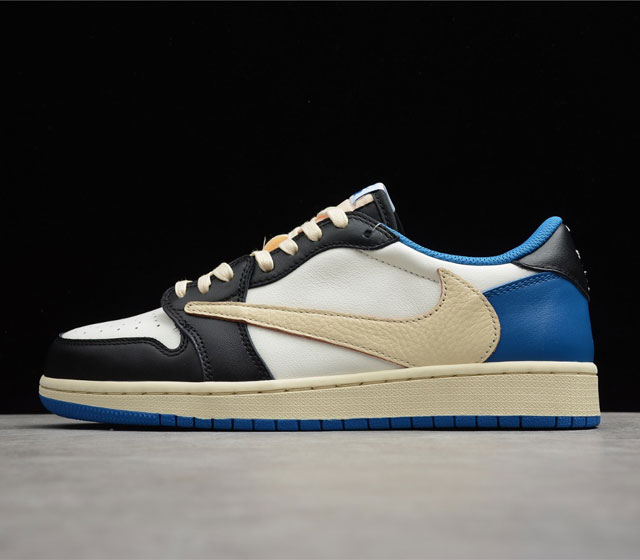 CJ纯原版本 Fragment x TS x Air Jordan 1 Low 三方联名倒钩AJ1低帮 藤原浩闪电TS 白蓝 货号 DM7866-140 全新