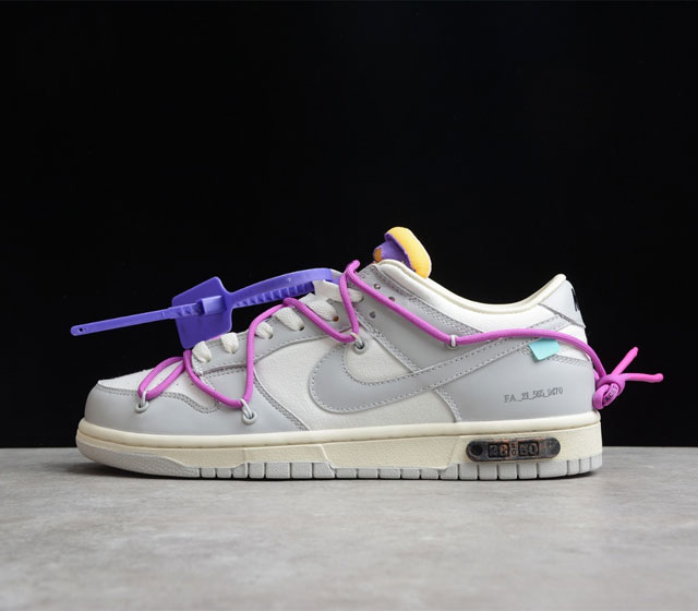 GZ版本 Off-White x NK Dunk Low THE 50 系列 全新联名 NO 28 灰白 紫鞋带 紫扣 DM1602-11113 尺码 36