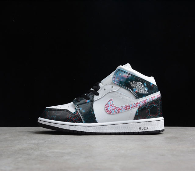 GZ版本 Air Jordan 1 Mid White Black Teal Tint AJ1 中帮 复古文化篮球鞋 白红蓝 裸眼3D 星空 BQ6931-1