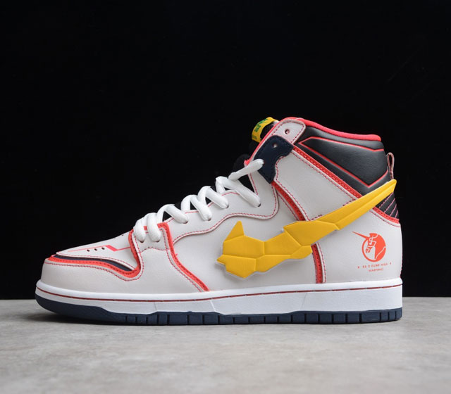 Gundam x NK SB Dunk High 高达联名 高帮 独角兽 魔术贴换钩 货号 DH7717-100 以独角兽高达为灵感 鞋面以白色覆盖 红色线条