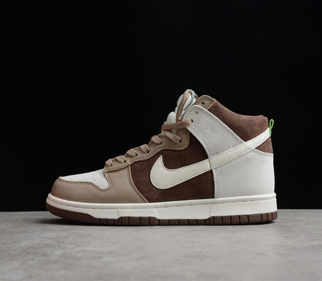 NK Dunk High Light Chocolate 高帮 巧克力 运动休闲板鞋 货号 DH5348-100 鞋身以白色 卡其色 浅巧克力色所搭配而成鞋底