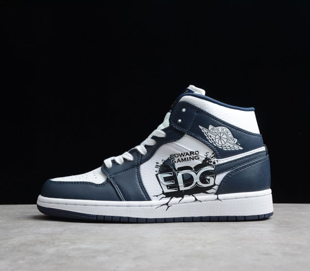 Air Jordan 1 Mid AJ1 中帮 黑曜石 EDG 定制款 货号 554724-174 庆祝中国EDG电竞战队获得S11全国总决赛 (英雄联盟)2