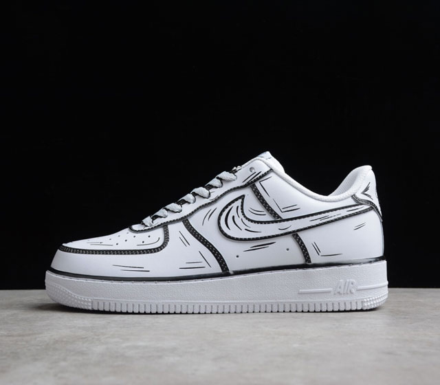 NK Air Force 1 Low 07 Hand drawn AF1 官方爆款定制 二次元主题 空军一号低帮板鞋 初始手稿 白黑 DW2288-222 公