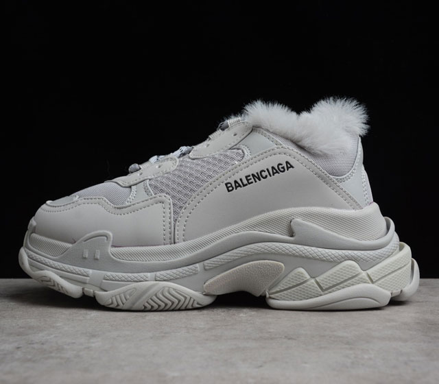 Balenciaga 巴黎世家 Triple S Sneaker 秋冬加绒 复古老爹鞋 灰色 668562-W3CQ5-1210 冬季新品 官方原配套鞋盒 鞋