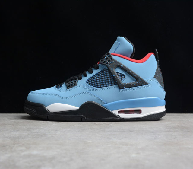 Travis Scott x Air Jordan 4 Houston Oilers AJ4 天蓝 北卡蓝 308497-406 以蓝色的鞋身搭配红色夺目的内