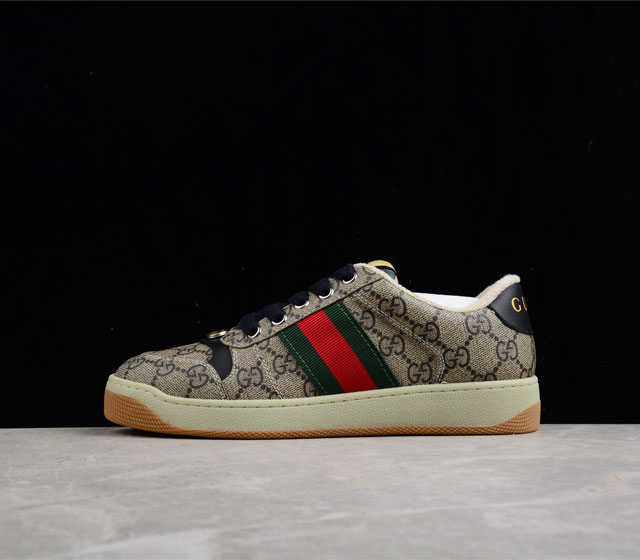 Gucci Distressed Screener sneaker古驰小脏鞋系列 经典原型复古百搭做旧老爹板鞋 复古学院风 怀旧版 原版做旧 右脚鞋侧嵌入NF