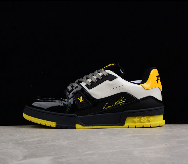 LV路易威登Louis vuitton Trainer Sneaker Low休闲运动文化百搭篮球板鞋 黑黄漆皮 19 广东原产#配置抗压黑色快递外包盒 升级