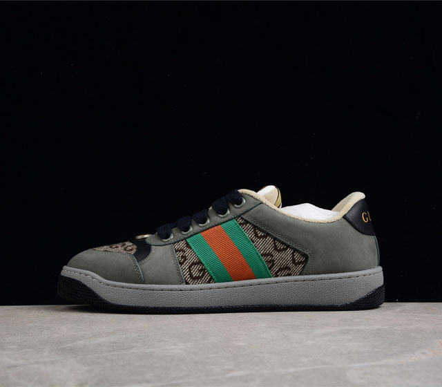 Gucci Distressed Screener sneaker古驰小脏鞋系列 经典原型复古百搭做旧老爹板鞋 复古学院风 怀旧版 原版做旧 右脚鞋侧嵌入NF