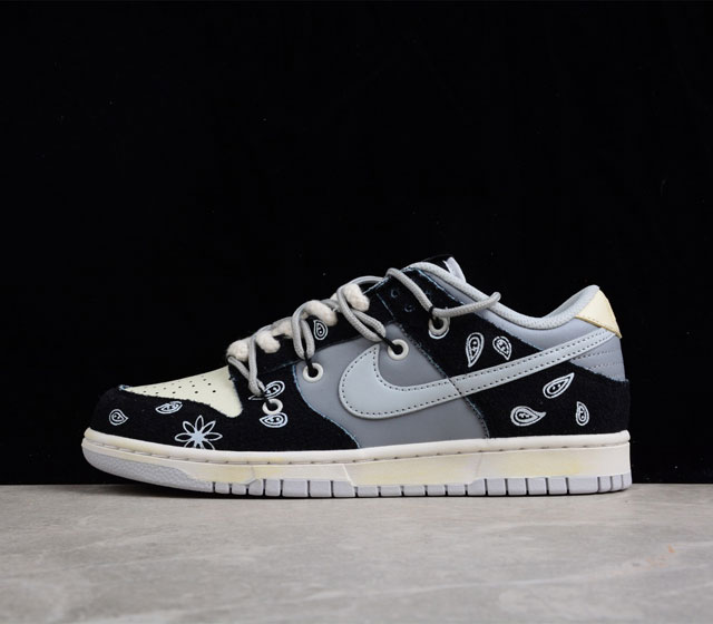 Nike Dunk Low vibe做旧 腰果花Vibe主题定制 耐磨防滑 低帮休闲板鞋 男女款 灰黑 货号 DH7913-001 原厂原档案开发 原盒原标