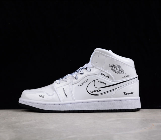 Air Jordan 1 Mid GS Schematic AJ1 乔1白涂鸦 中邦篮球鞋 DQ1864-100 36 36.5 37.5 38 38.5 3