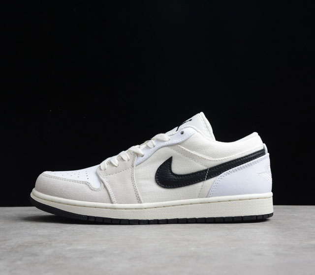 CJ版本 Air Jordan Low AJ1 低帮 米白黑 帆布 DC3533-100 市面唯一纯原级别 完美零毛边处理 原厂内置全掌气垫 平台专用代工流水