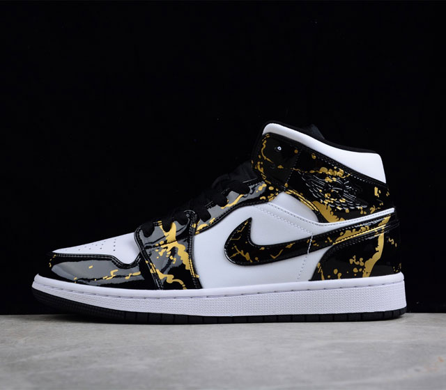 Air Jordan AJ1 Mid AJ1 乔1漆皮黑金 中帮篮球鞋 554724-132 Size 36 36.5 37.5 38 38.5 39 40