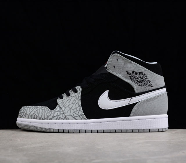 Air Jordan 1 Mid Elephant Toe AJ1 乔1黑灰爆裂纹 DM1200-016 尺码 36 36.5 37.5 38 38.5 39