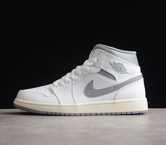 CJ版本 Air Jordan 1 Mid Vintage Grey AJ1 乔1白灰 中帮篮球鞋 554724-135 Size 40 40.5 41 42