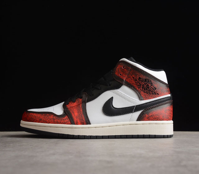 Air Jordan 1 Mid Wear-Away AJ 乔1芝加哥做旧 中邦篮球鞋 DV9565-006 全鞋原厂定制皮料 手感细腻正确折边工艺 完美细节