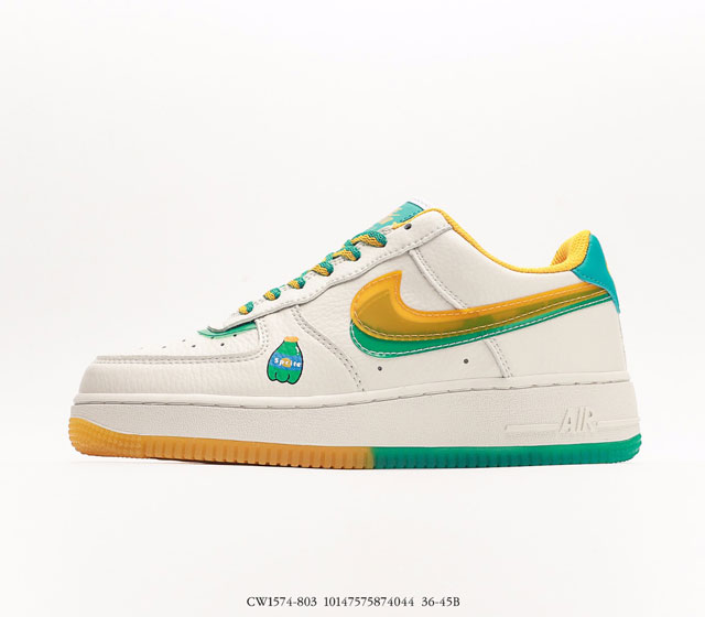 耐克Nike Air Force 1 07 LowSprite空军一号经典低帮百搭休闲运动板鞋 皮革米白黄绿双钩 #原楦原纸版数据开发版型#采用软质荔枝纹牛剖革