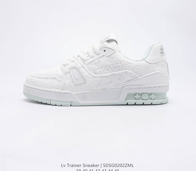 全新LV男鞋 路易威登Louis vuitton Trainer Sneaker Low 低帮复古休闲运动文化百搭篮球板鞋 致TPR光泽鞋底超软脚感乳胶材质驴