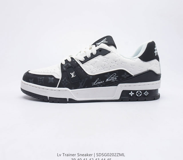 全新LV男鞋 路易威登Louis vuitton Trainer Sneaker Low 低帮复古休闲运动文化百搭篮球板鞋 致TPR光泽鞋底超软脚感乳胶材质驴