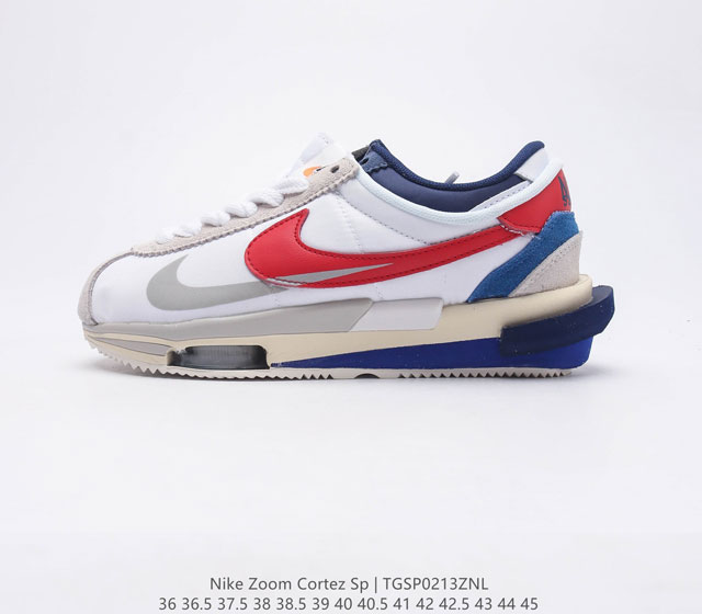 耐克 Nike Air Zoom Cortez SP 系列改良阿甘低帮解构厚底休闲运动慢跑鞋经典阿甘男女士跑鞋 诞生50 周年纪念款 厚实牛津布组合翻毛皮革鞋