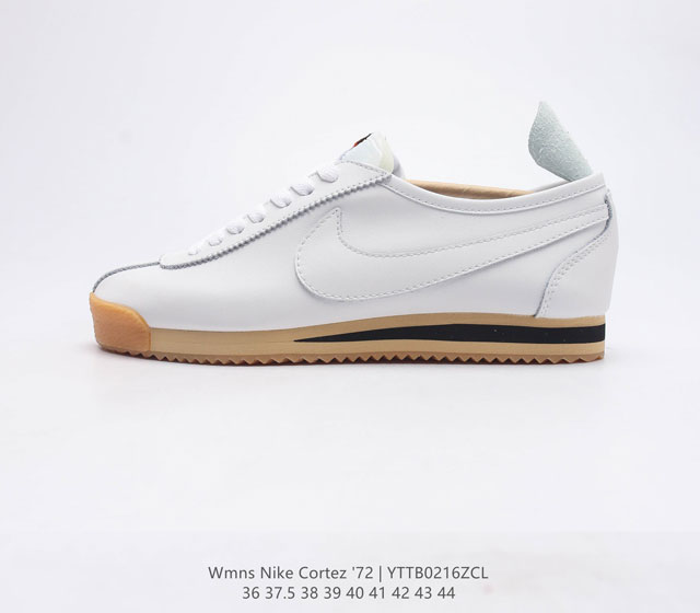 耐克Nike Wmns Cortez 72阿甘科特斯系列复古百搭慢跑鞋 Nike cortez 72在经典复古鞋型的基础上 采用白色优质皮革来打造鞋身 在鞋身