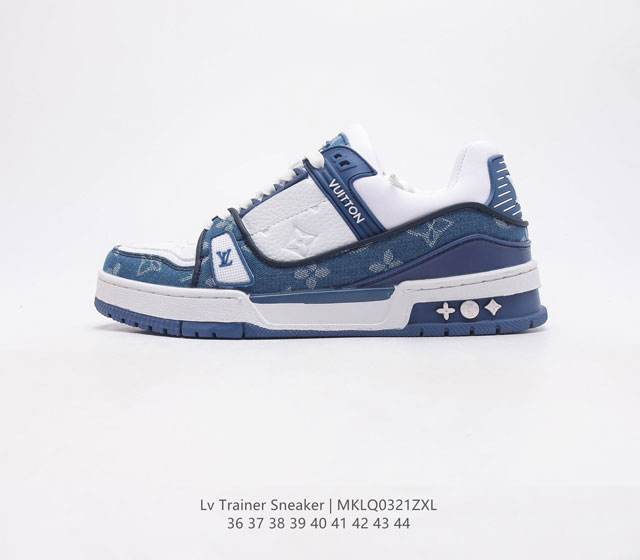 全新LV路易威登Louis vuitton Trainer Sneaker Low 低帮复古休闲运动文化百搭篮球板鞋 致TPR光泽鞋底超软脚感乳胶材质驴的篮球