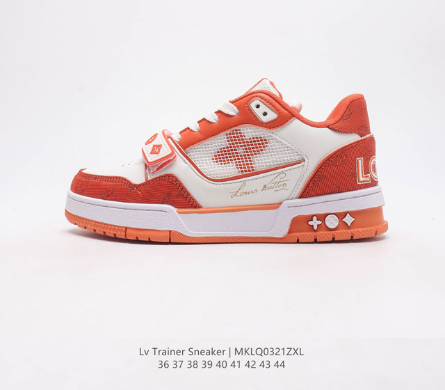 全新LV路易威登Louis vuitton Trainer Sneaker Low 低帮复古休闲运动文化百搭篮球板鞋 致TPR光泽鞋底超软脚感乳胶材质驴的篮球