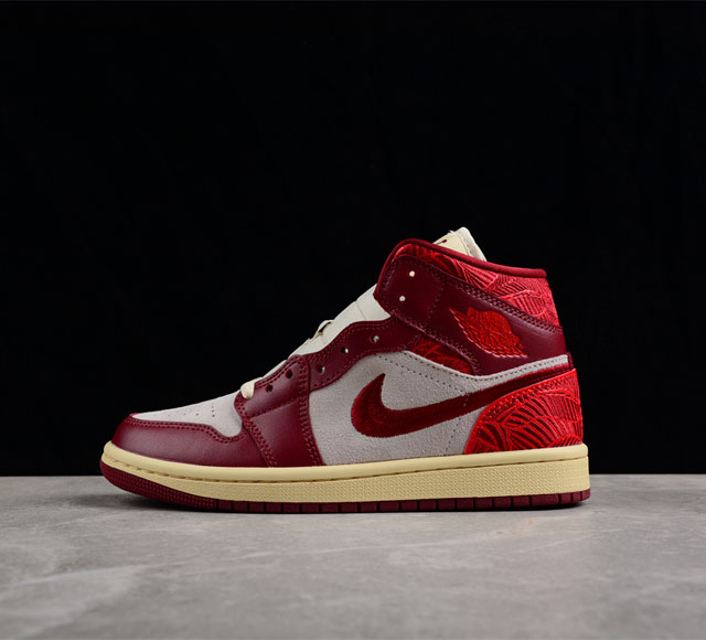 CJ版纯原 Air Jordan 1 Mid GS Tiki Leaf AJ1 乔1枫叶红 中帮篮球鞋 DV1336-800 尺码 35.5 36 36.5