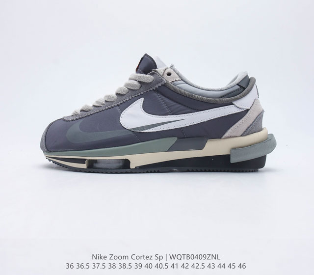 耐克 Nike Air Zoom Cortez SP 系列改良阿甘低帮解构厚底休闲运动慢跑鞋经典阿甘男士跑鞋 诞生50 周年纪念款 厚实牛津布组合翻毛皮革鞋面