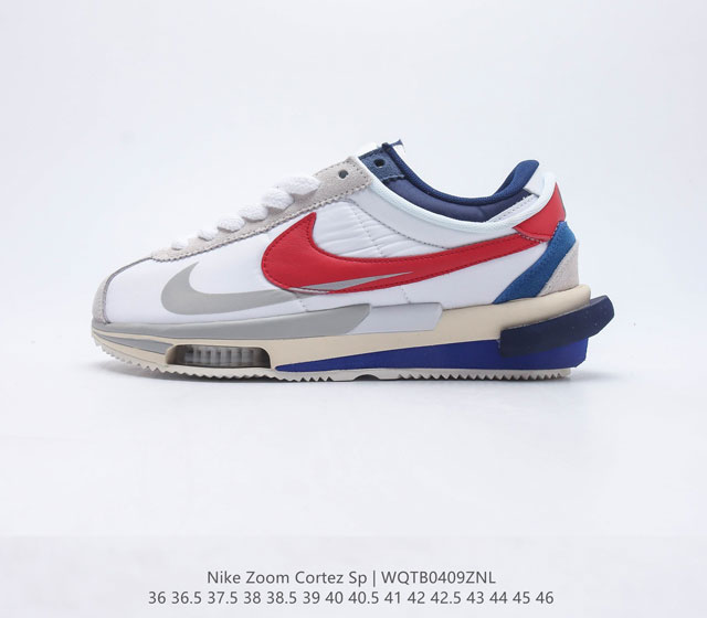 耐克 Nike Air Zoom Cortez SP 系列改良阿甘低帮解构厚底休闲运动慢跑鞋经典阿甘男士跑鞋 诞生50 周年纪念款 厚实牛津布组合翻毛皮革鞋面